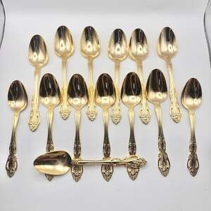 Reed & Barton Gold Electroplate Baroque Rose Teaspoon Set of 14 Replacement